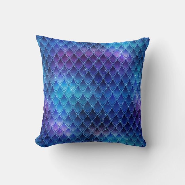 Coussin Écales de dragon Bleu & Argent Pailletées (Recto)