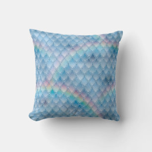 Coussin Écales de dragon bleu scintillant et arc-en-ciel