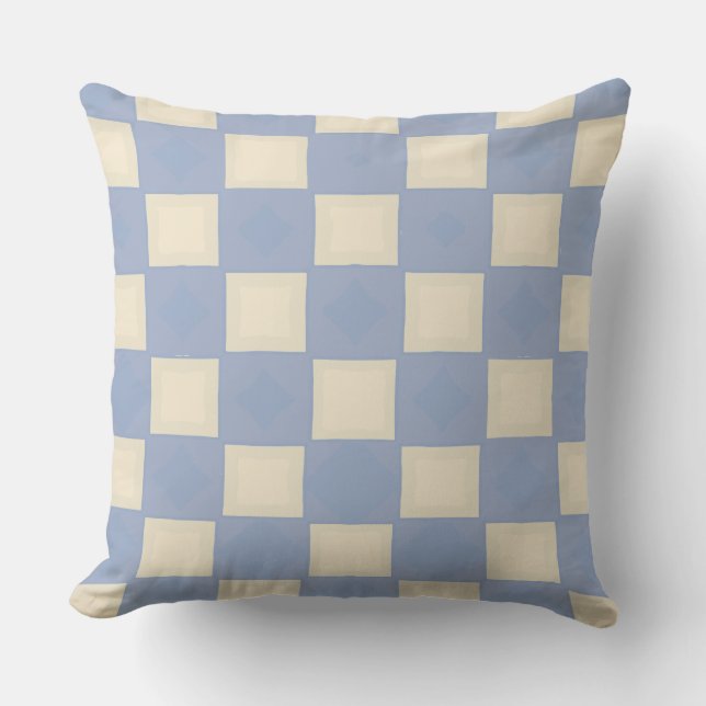 Coussin Echecboard de Jaune et Bleu Faded (Recto)