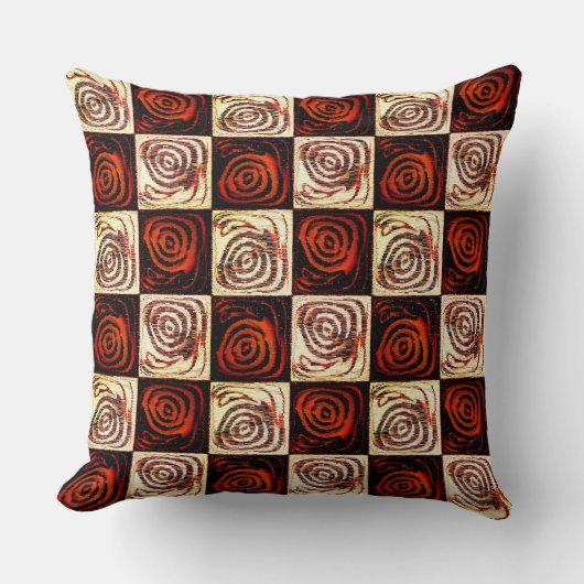 Coussin Échecs rouges avec cercles et effet mosaïque rusti (Recto)