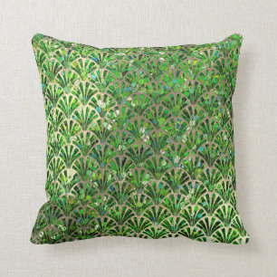 Coussin Échelle tropicale de coquillage de sépia de vert