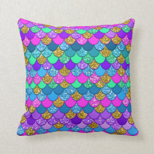 Coussin Échelles multicolores colorées de sirène de