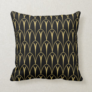 Coussin Échelles noires de la géométrie d'or jaune d'ar
