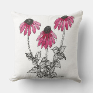 Coussin Echinacées Aquarelle et Encre