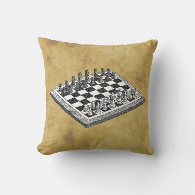 Coussin Échiquier et jeu d'échecs vintage WBG en style dis (Recto)