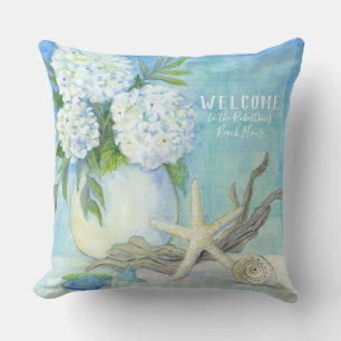 Coussin Échouez le verre blanc de mer du coquillage n