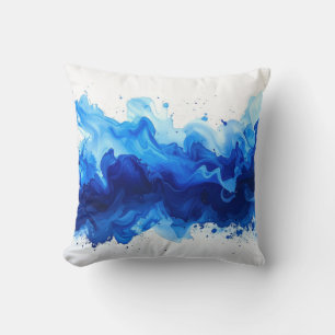Coussin Éclaboussure abstraite de peinture à l'eau bleue s