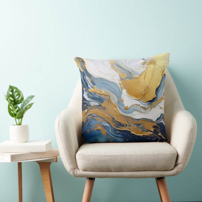 Coussin Éclaboussure audacieuse d'or et de bleu (Chaise)