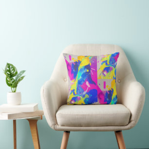 Coussin Éclaboussure colorée abstraite fuchsia jaune indig
