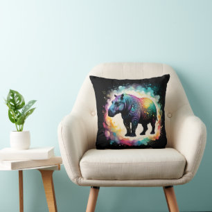 Coussin Éclaboussure de couleur d'hippopotame,