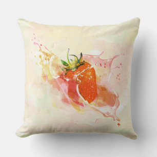 Coussin Éclaboussure de fraise ! Aquarelle
