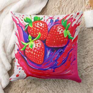 Coussin Éclaboussure vibrante de fraise