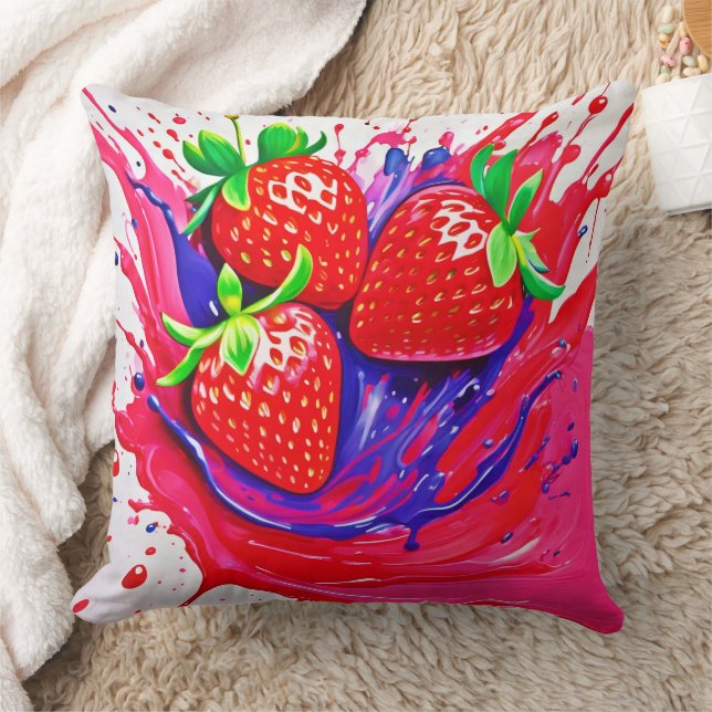 Coussin Éclaboussure vibrante de fraise (Couverture)