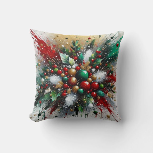 Coussin Éclaboussures de Noël / Éclats blancs (Recto)
