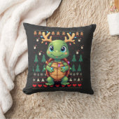 Coussin Éclairage de style pull de Noël moche Tortue de No (Couverture)