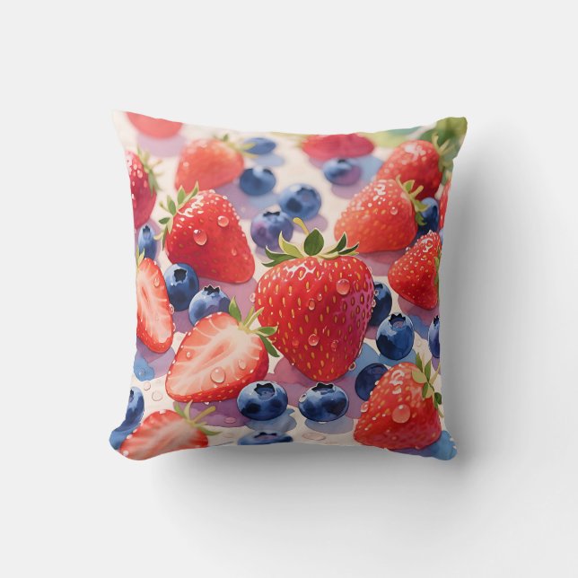Coussin Éclat de fraise et de myrtille frais (Recto)