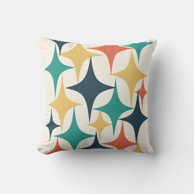 Coussin Éclatement Stellaire Atomique Teal, Jaune, Orange  (Recto)