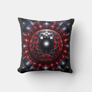 Coussin Éclatements d'étoiles Mandelbrot à carreaux rouges