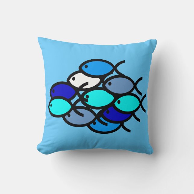 Coussin École des symboles chrétiens de poissons - bleu - (Recto)