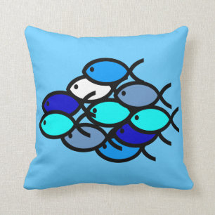 Coussin École des symboles chrétiens de poissons - bleu -