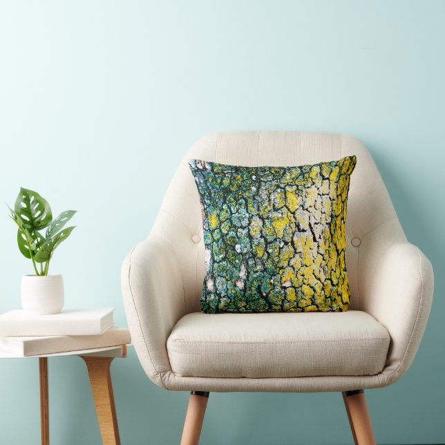 Coussin Écorce d'arbre vert et jaune (Chaise)