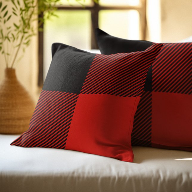 Coussin Écossais buffalo noir et rouge (Créateur téléchargé)