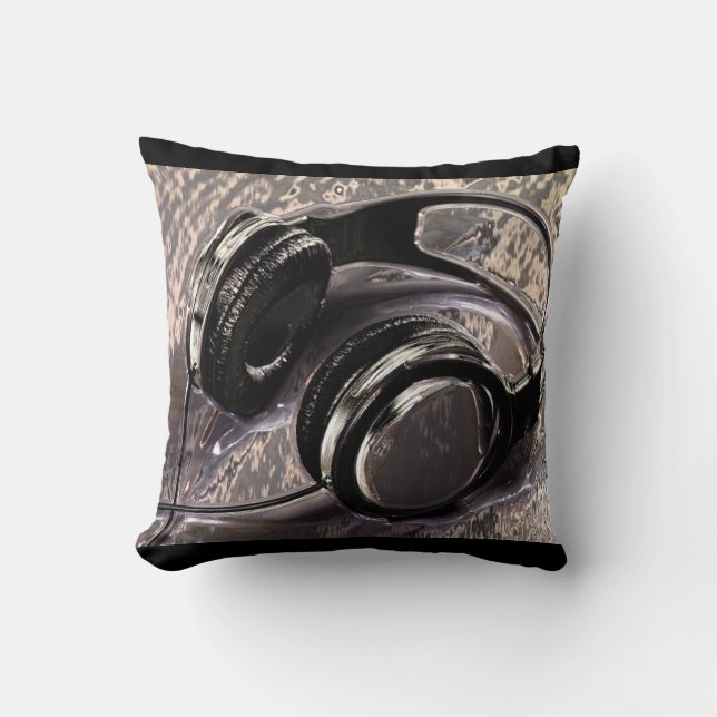 Coussin Écouteurs métalliques de musique (Recto)