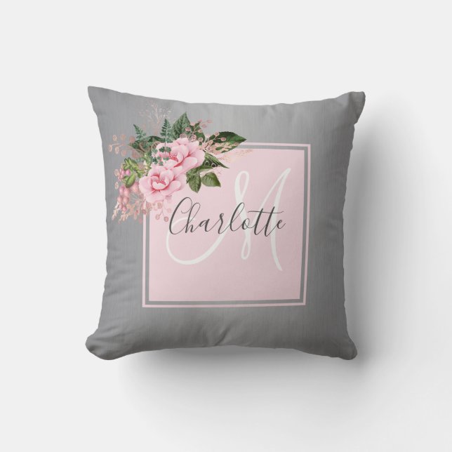 Coussin Écran de jetage floral rose rose (Recto)