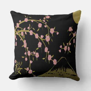 Coussin Écran Japonais Rose Sakura Or Noir