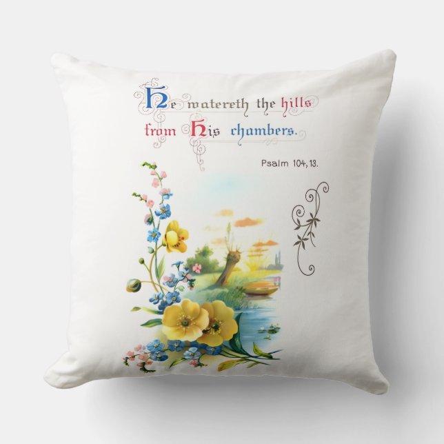 Coussin Écriture Chrétienne Et Jolies Fleurs (Recto)