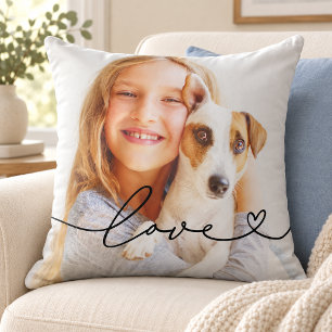 Coussin Écriture de cœur d'amour Photo Noir Texte