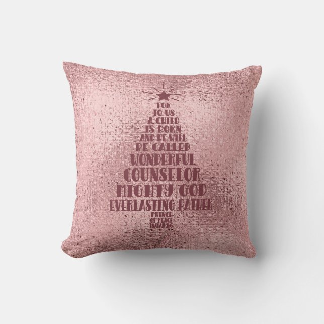 Coussin Écriture de Noël chrétienne rose et noire Rose (Recto)