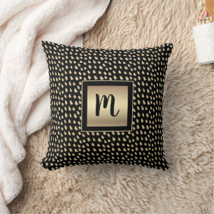 Coussin Écriture en feuille d'or noir monogramme luxe mode