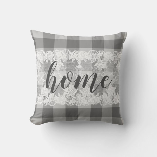 Coussin Écriture en vichy noir blanc motif (Recto)
