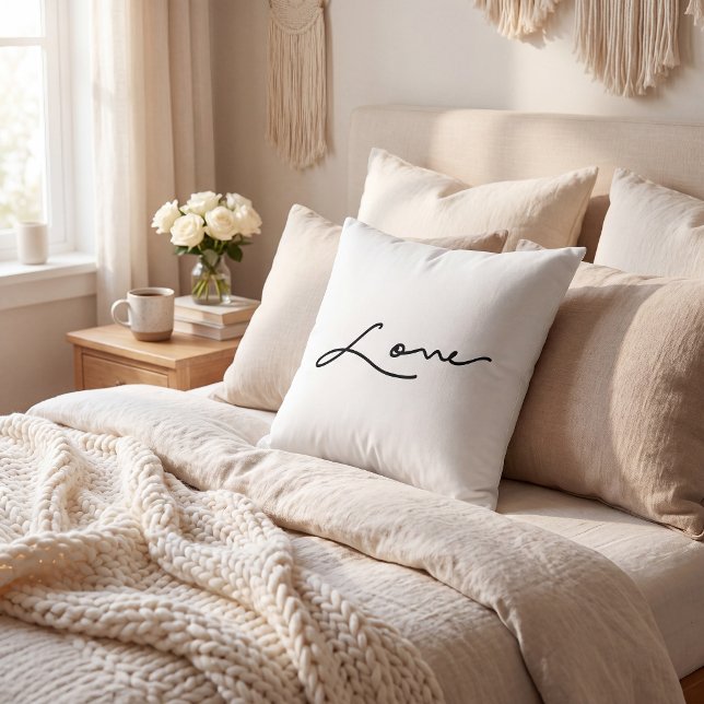 Coussin Écriture manuscrite élégante noir blanc (Créateur téléchargé)