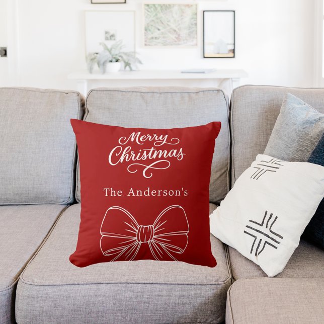 Coussin écriture ruban rouge et blanc de Noël  (Créateur téléchargé)