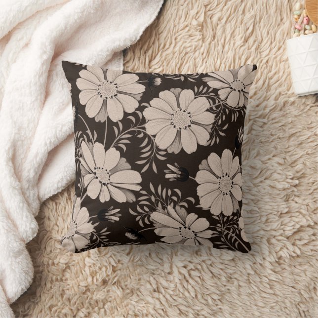 Coussin Ecru et motif floral noir (Couverture)