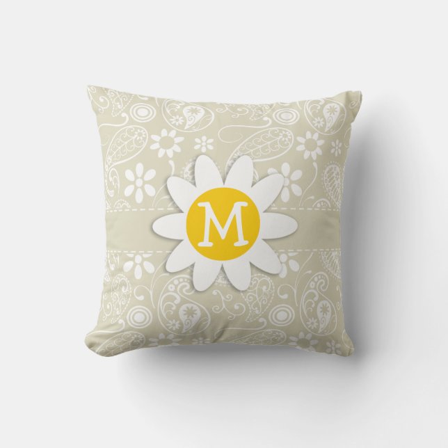 Coussin Ecru Paisley; Floral; Faisy (Recto)
