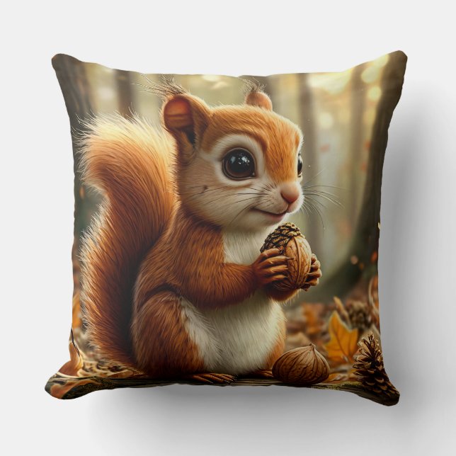 Coussin Écureuil adorable tenant une noix (Recto)