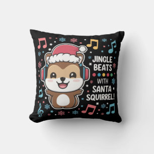 Coussin Écureuil avec casque audio et chapeau de Père Noël