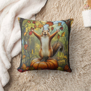 Coussin Écureuil d'automne sur de l'art en verre teinté de