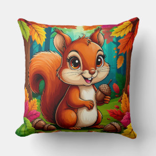 Coussin Écureuil de dessin animé adorable dans la forêt