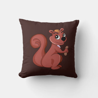 Coussin Écureuil de dessin animé mignon avec une cacahuète