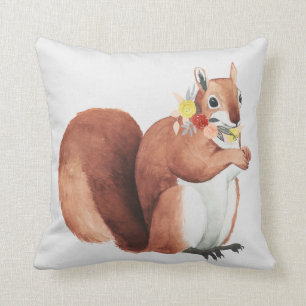 Coussin Écureuil de forestier de couronne de fleur