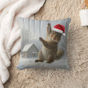 Coussin Écureuil de Noël suspendu à un glaçon