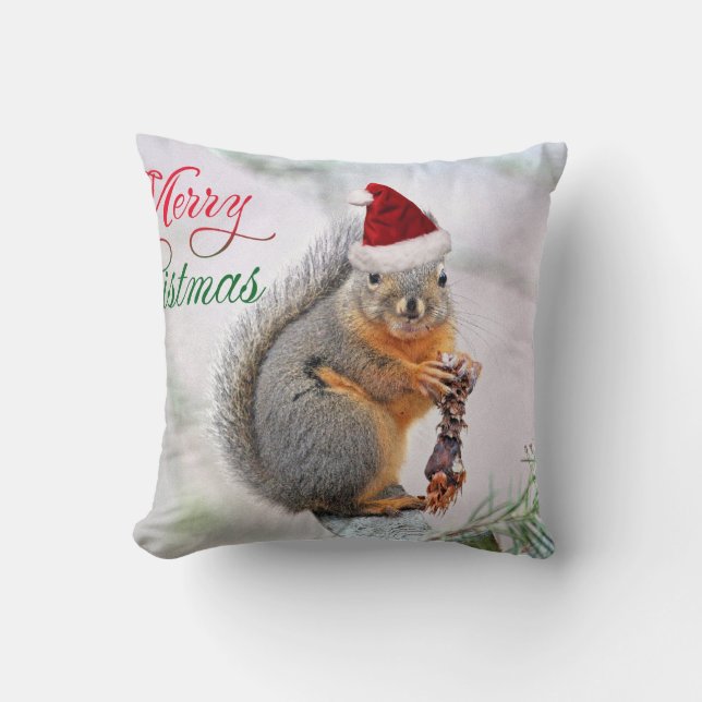 Coussin Écureuil de Noël utilisant le casquette du père (Recto)