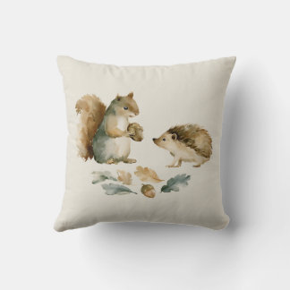 Coussin Écureuil et hérisson de l'automne forestier à l'aq