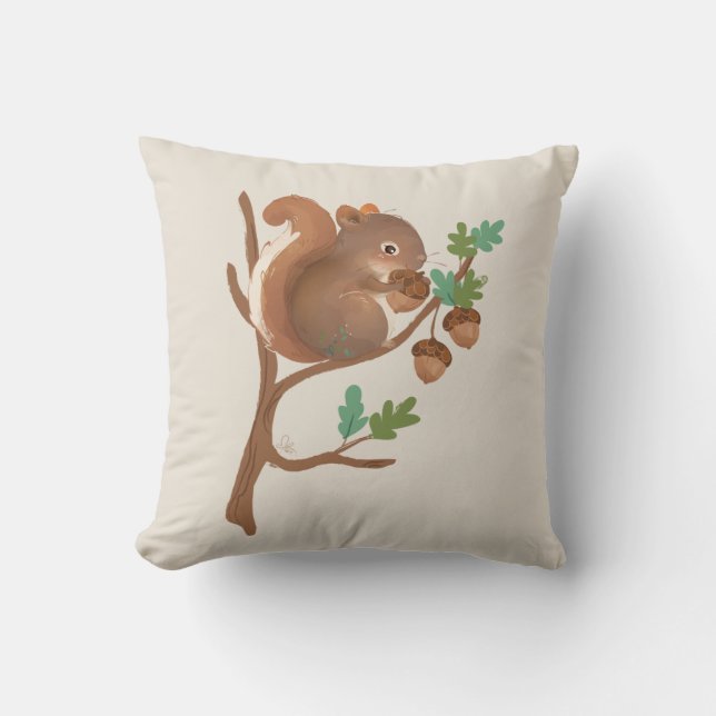 Coussin Écureuil ・ Illustration d'animaux forestiers (Recto)