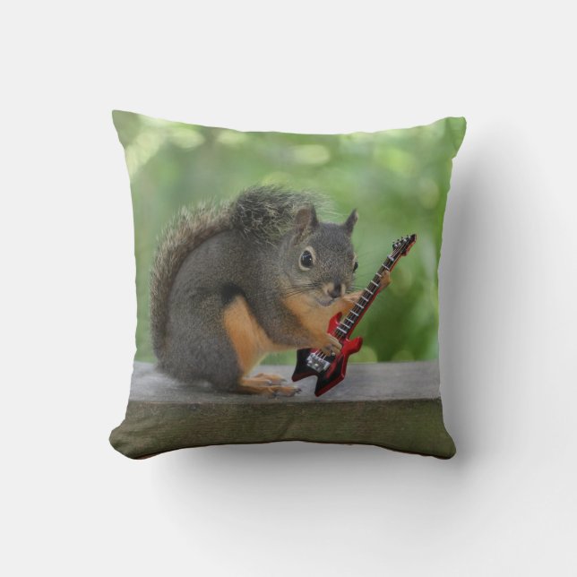Coussin Écureuil jouant la guitare électrique (Recto)