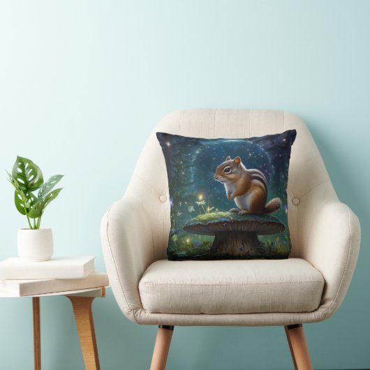 Coussin Écureuil Mignon sur Champignon au Clair de Lune (Chaise)